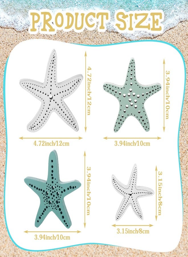Qunclay 4 Pcs Summer Wooden Starfish Decoration Beach Table Block Starfish Coastal Table Sign Coastal Tiered Tray Summer Farmhouse Decoration for Home Beach Office Bedroom - Image 3